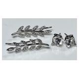 2 pair sterling silver earrings with clear stones