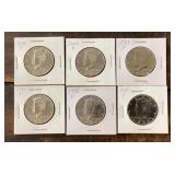 6 Kennedy half dollars