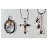 2 sterling necklaces and butterfly wing brooch