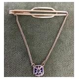 Gold filled tie bar with 10k gold Masonic pendant