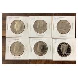6 Kennedy half dollars