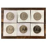 6 Kennedy half dollars