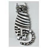 Heavy sterling silver cat brooch