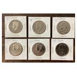 6 Kennedy half dollars