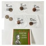 7 wheat pennies, 3 steel pennies