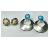 2 pair sterling silver agate & turquoise earrings