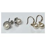 2 pair sterling silver pearl earrings