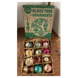 Box of vintage Coby glass tree ornaments
