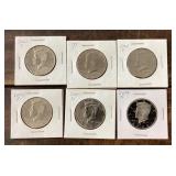 6 Kennedy half dollars
