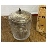 Glass jam jar with sterling lid and spoon