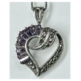 Sterling marcasite & amethyst heart necklace