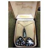 Silver clip on earrings and necklace