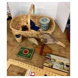 Gathering basket and assorted collectibles