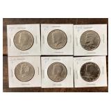 6 Kennedy half dollars