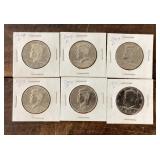 6 Kennedy half dollars