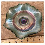 Green carnival glass dish