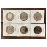 6 Kennedy half dollars