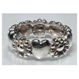 Sterling silver hearts and flowers ring