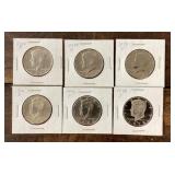 6 Kennedy half dollars