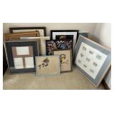 Group of framed art and picture frames