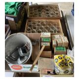4 boxes with C-clamps, funnel, hardware