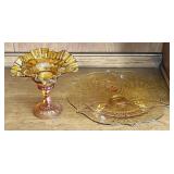 Amber glass compote and sandwich plate