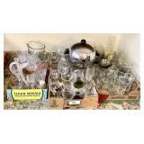 3 large flats of glasses, stemware, wine tags,