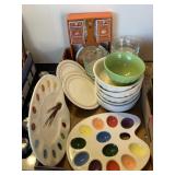 Flat with bowls, egg plates, pumpkin baking,