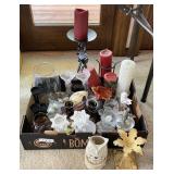 Large flat of candles and candleholders
