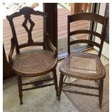 2 antique cane-seat chairs