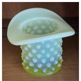 Opalescent vaseline glass hobnail hat