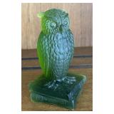 Frosted green glass owl 3.5"