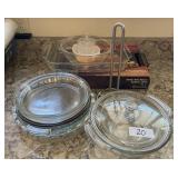 Glass bakeware, pie plates, Atlantis jam jar,
