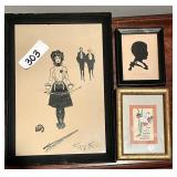 3 framed art with original 1905 drawing