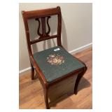 Lyre back side chair with needlepoint seat