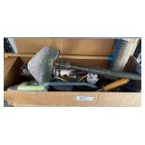 Box of garden tools, trench shovel