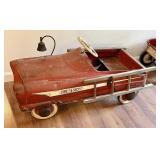Vintage red metal fire ladder truck pedal car