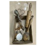 Box of primitive kitchen gadgets