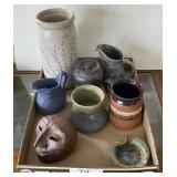 Flat of studio pottery
