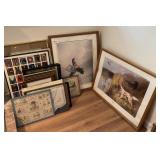 Corner framed art group w/cross stitch