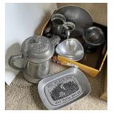 Flat of assorted pewter