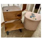 Doll school desk and wicker doll hamper