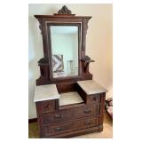 Antique walnut marble top vanity with mirror