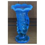 Fenton blue opalescent vase 4"