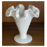 Fenton milk glass hobnail vase 4"