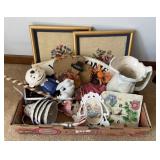Box of home dï¿½cor with needlepoint,