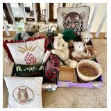 2 flats with collectible bears, pillows, baskets