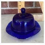 Cobalt blue glass butter dome