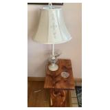 Wooden end table with lamp, etc.