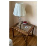 Glass top end table, lamp, and digital clock